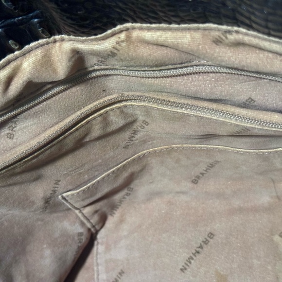 Elegant Black Crocodile-Embossed Charcoal Large Duxbury Satchel - Picture 10 of 14